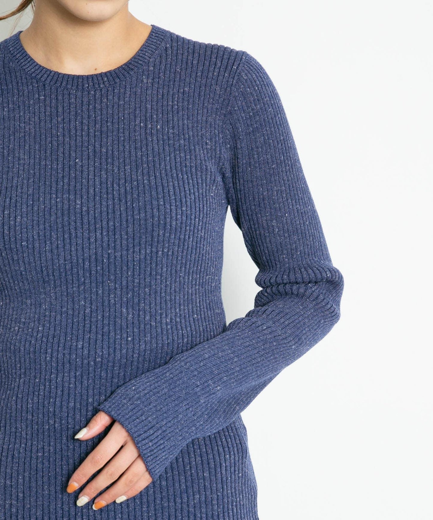 混色羅紋圓領針織衫