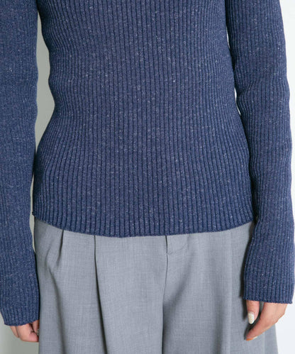 混色羅紋圓領針織衫