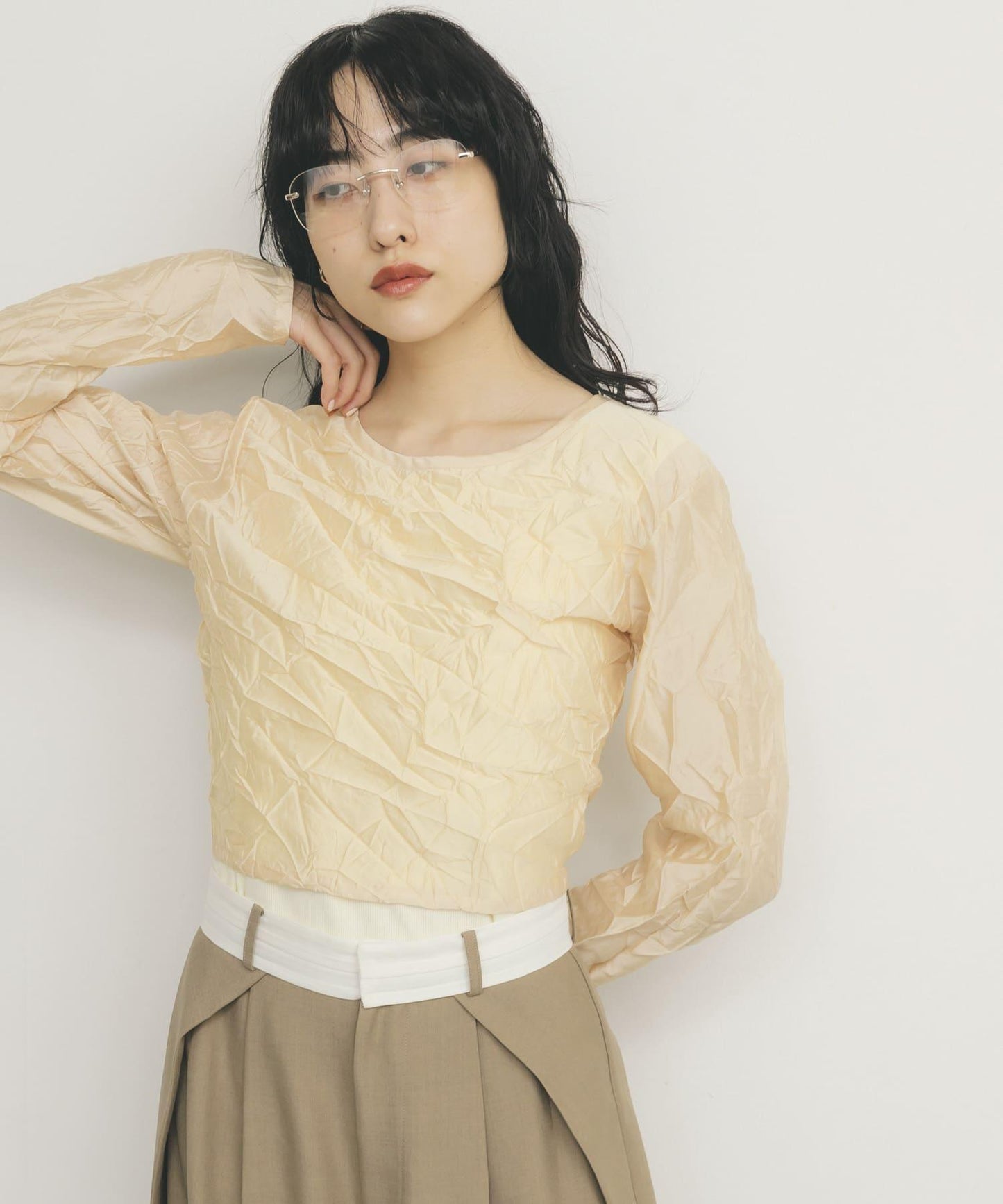 層疊褶皺長袖T恤