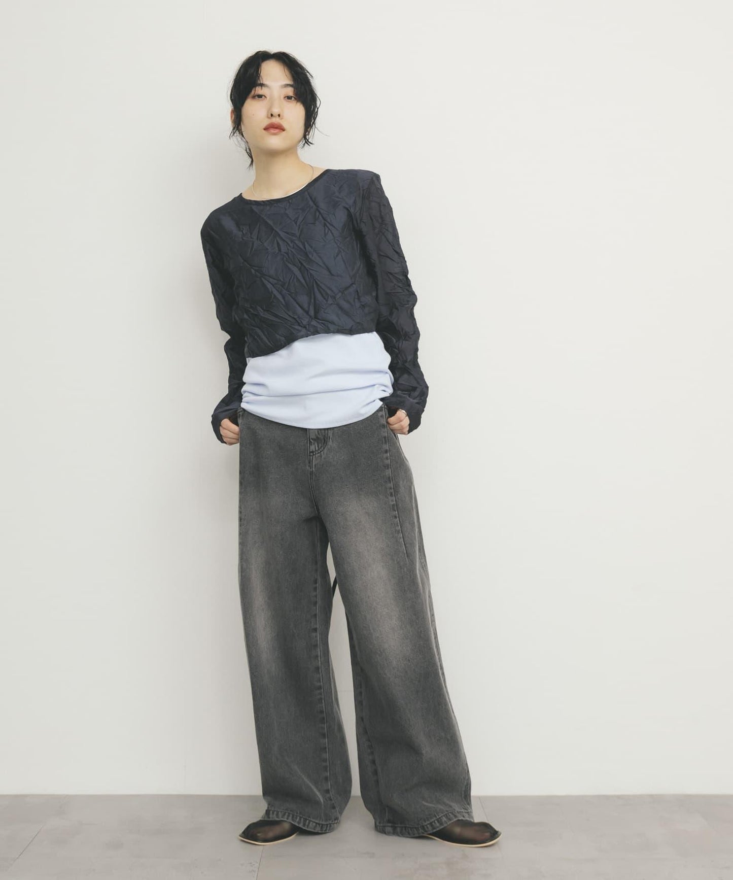 層疊褶皺長袖T恤