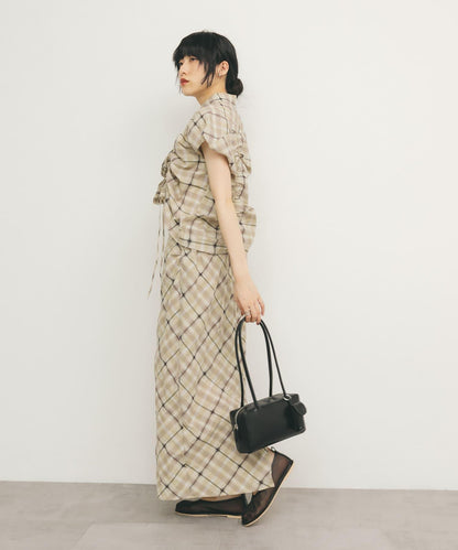 抽繩透視格紋襯衫