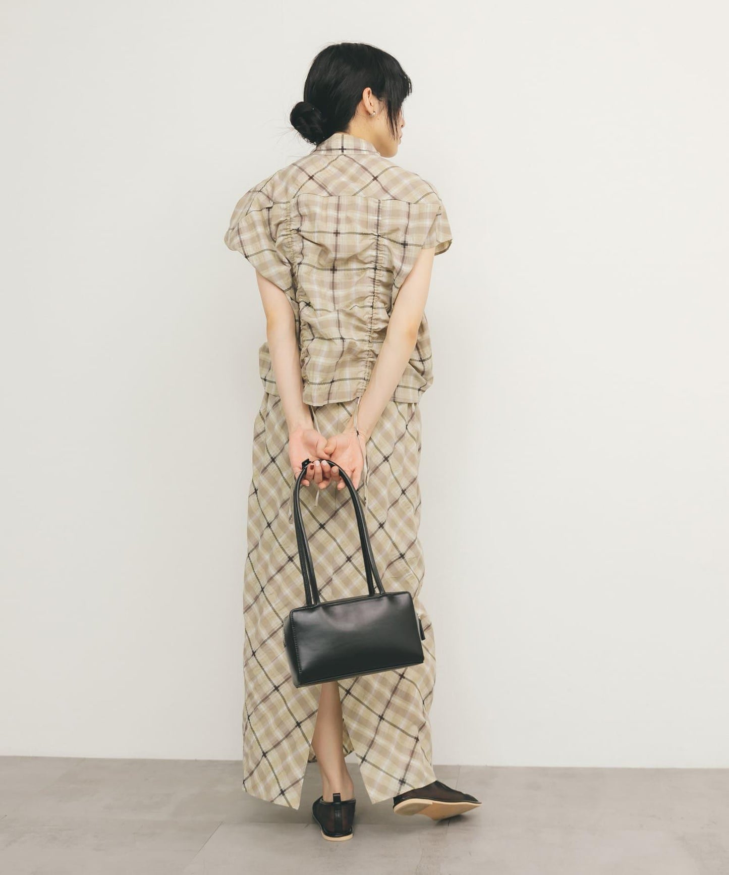 抽繩透視格紋襯衫