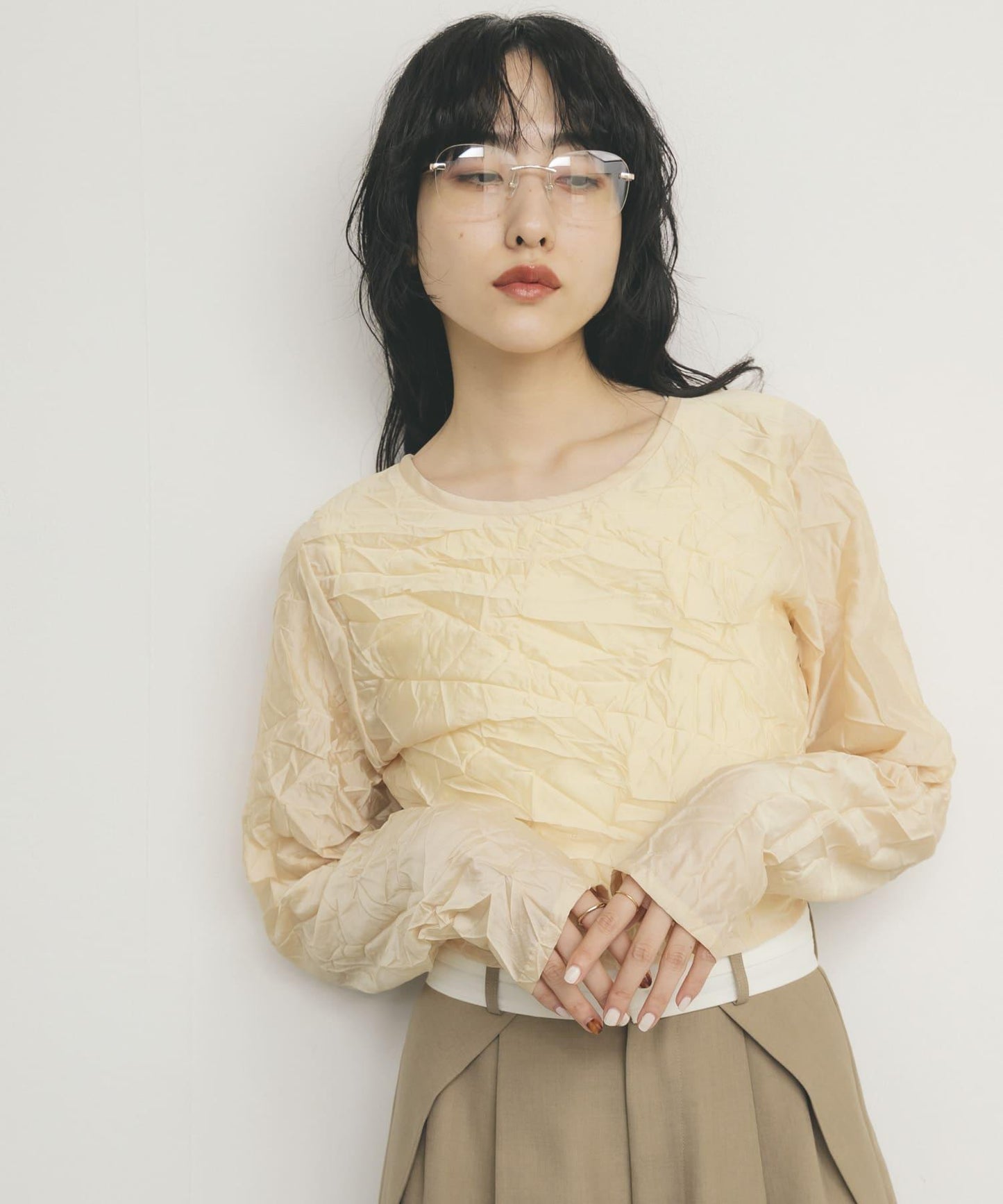 層疊褶皺長袖T恤