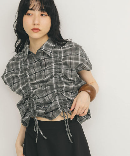 抽繩透視格紋襯衫