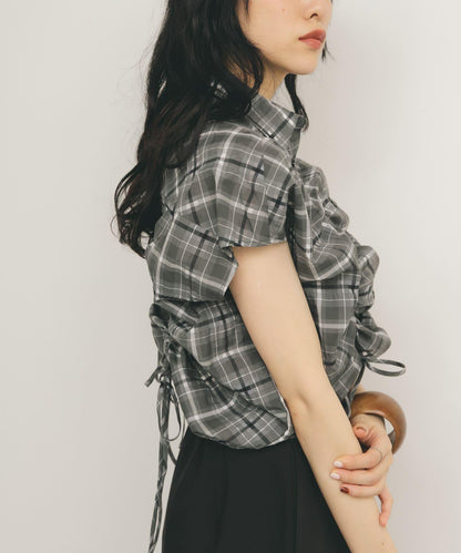 抽繩透視格紋襯衫