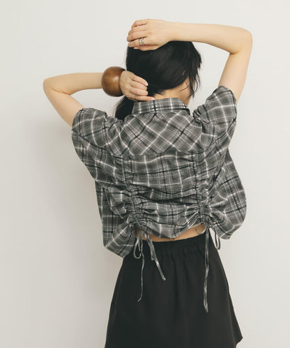抽繩透視格紋襯衫