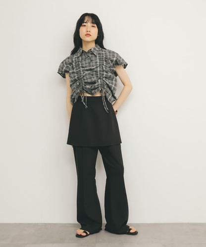 抽繩透視格紋襯衫