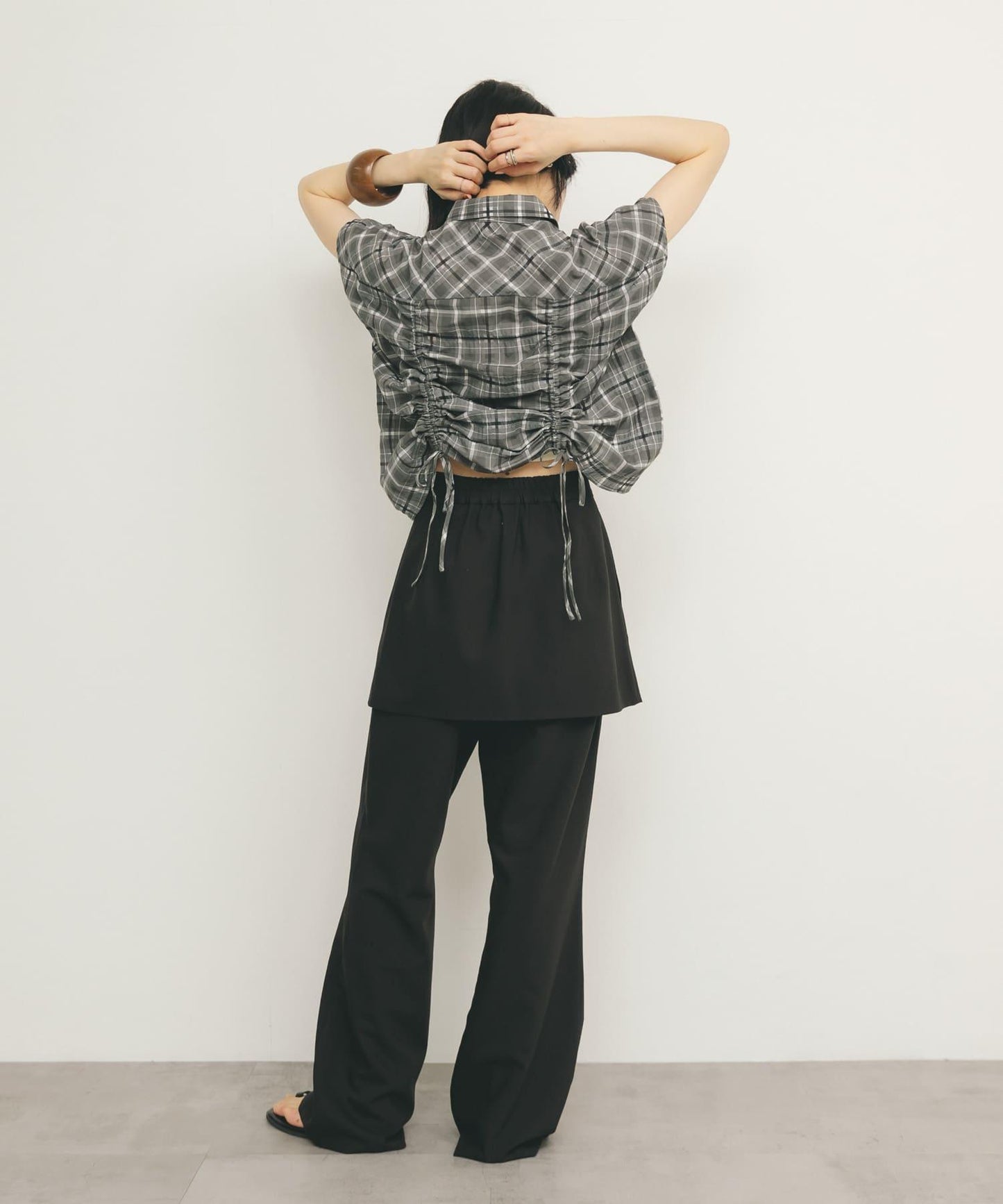 抽繩透視格紋襯衫