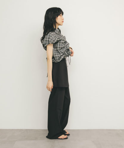 抽繩透視格紋襯衫