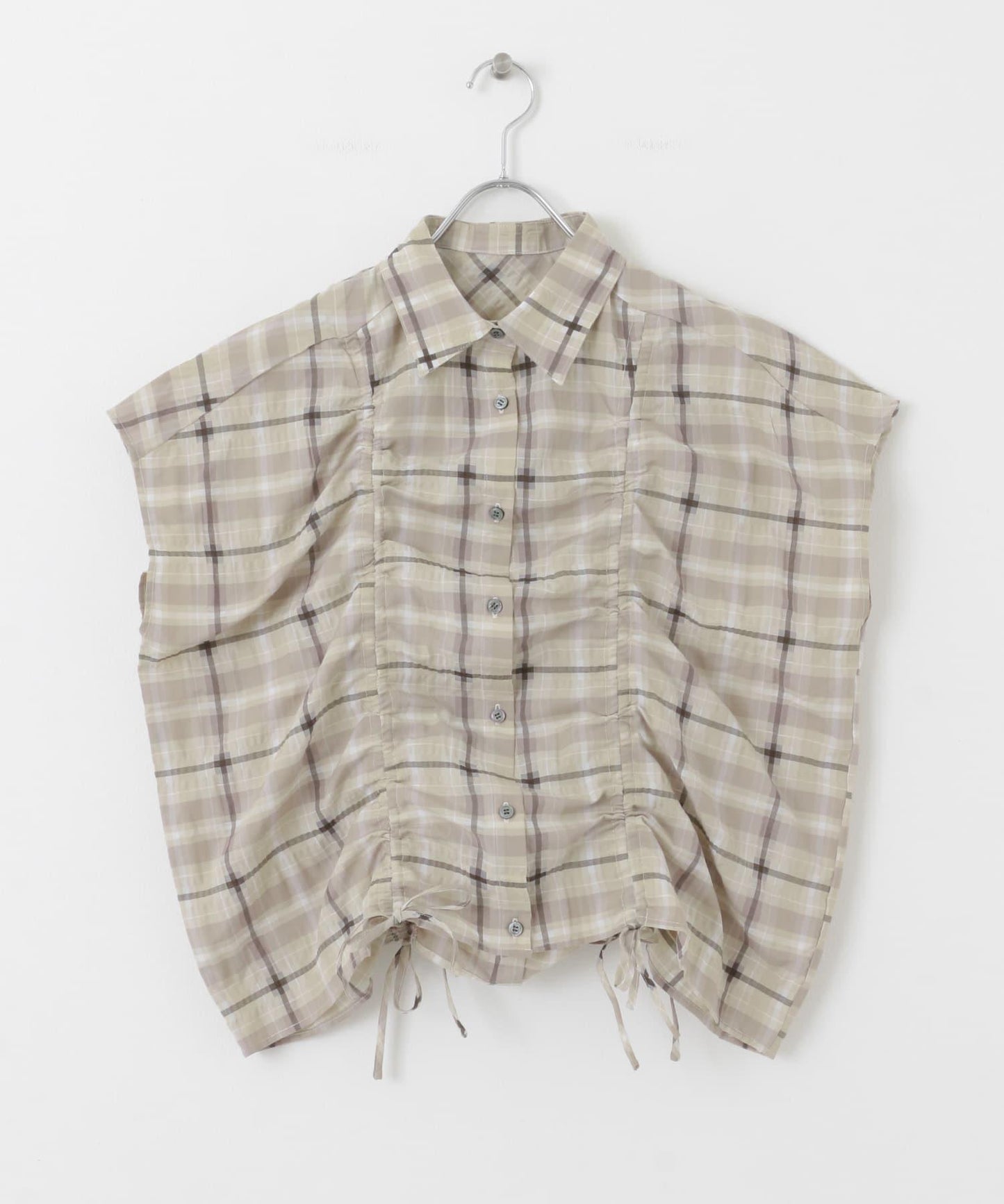 抽繩透視格紋襯衫