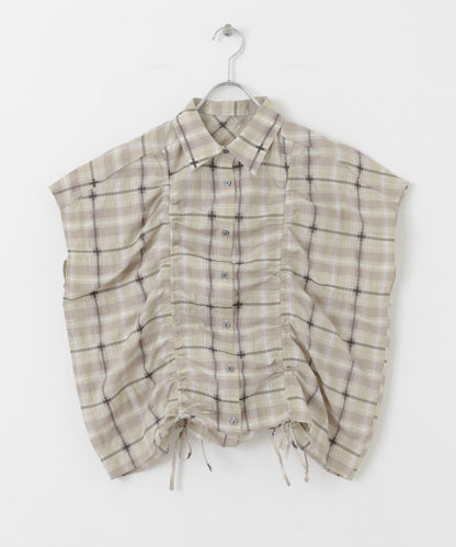 抽繩透視格紋襯衫