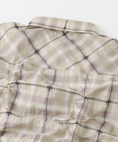 抽繩透視格紋襯衫