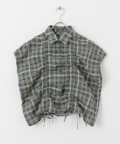 抽繩透視格紋襯衫