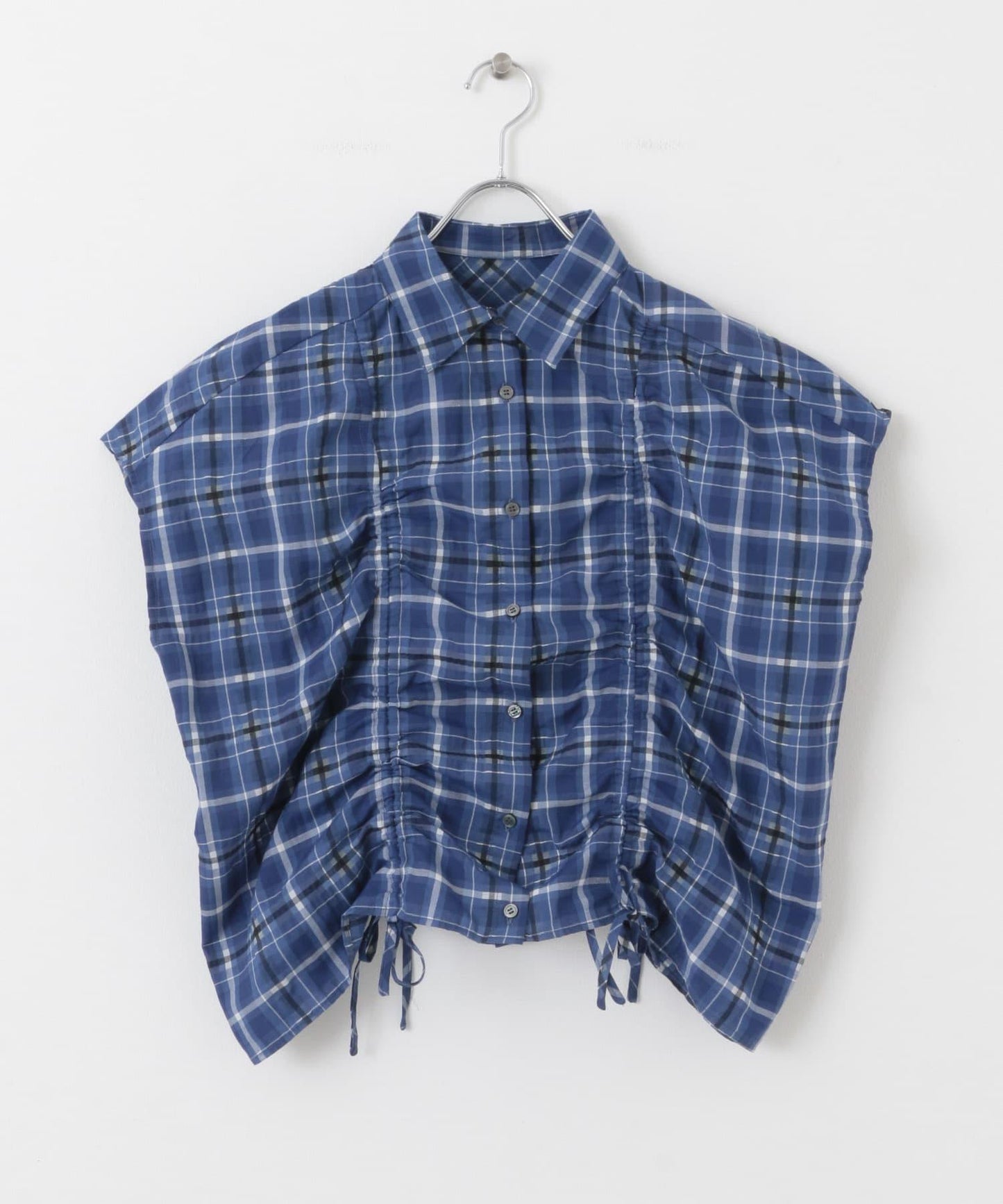 抽繩透視格紋襯衫