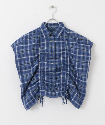 抽繩透視格紋襯衫