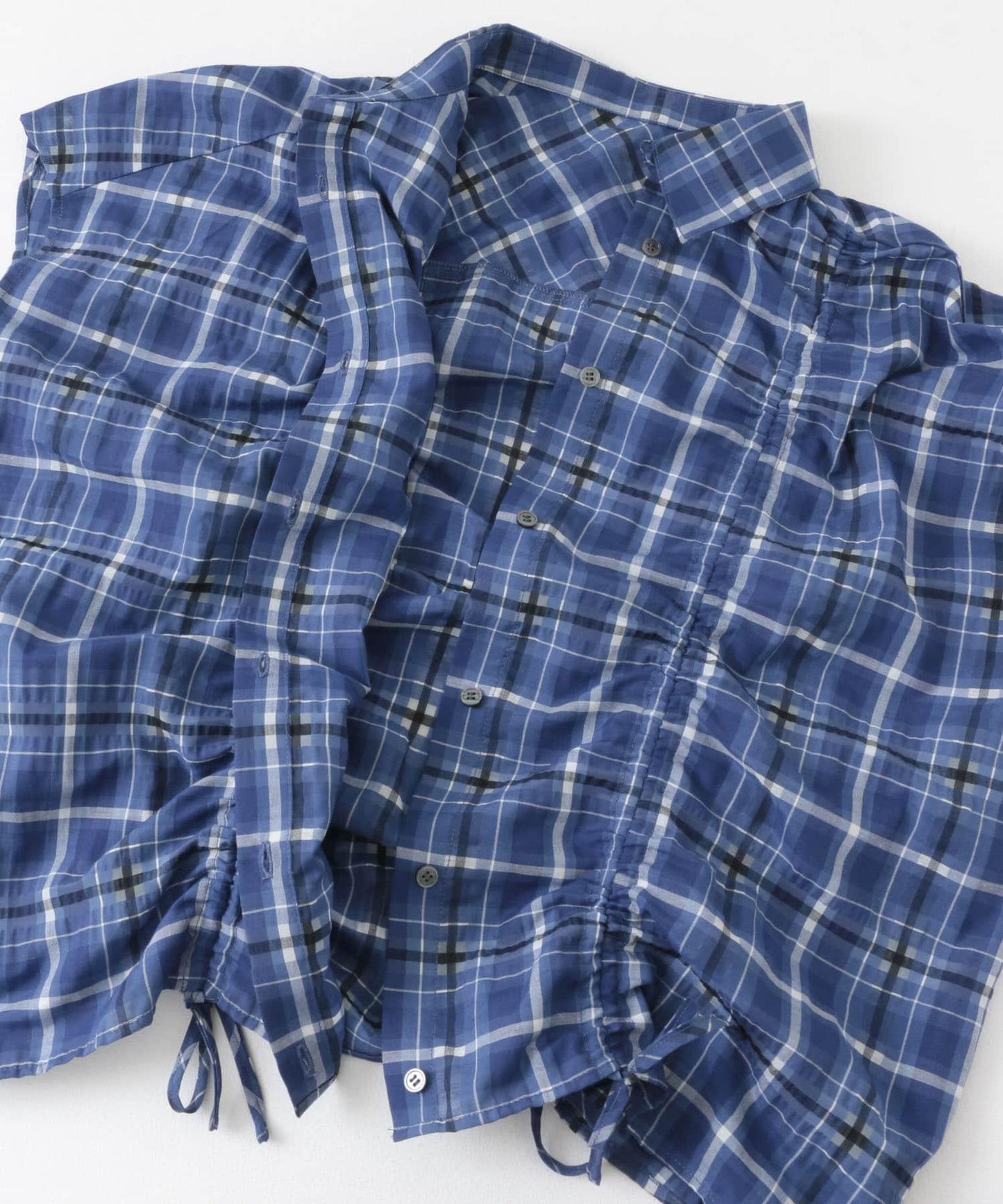 抽繩透視格紋襯衫