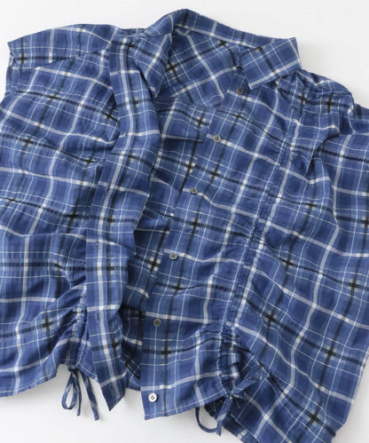 抽繩透視格紋襯衫