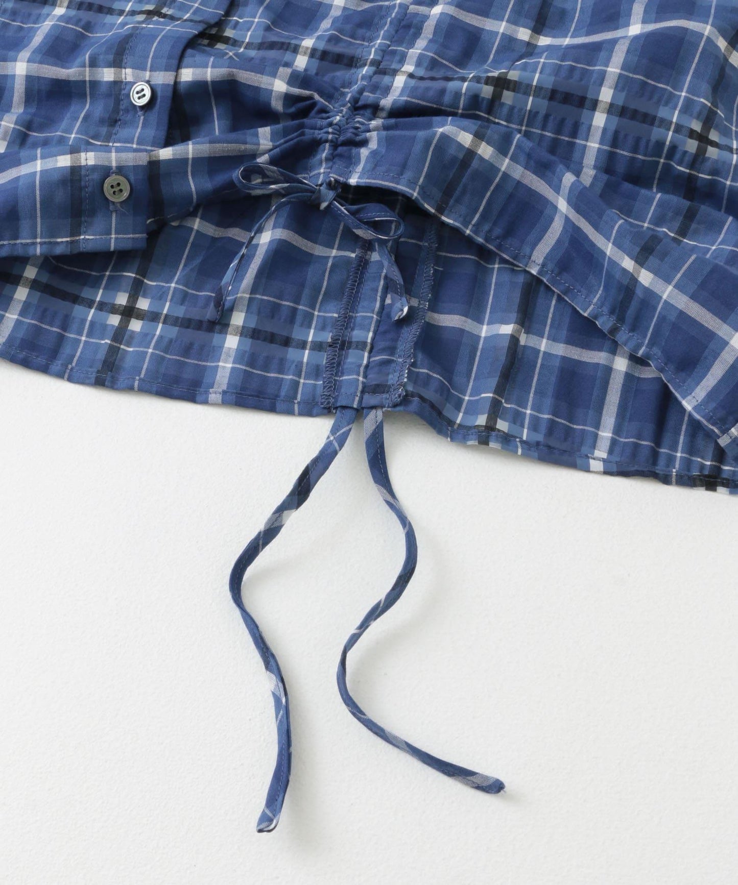 抽繩透視格紋襯衫