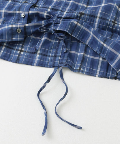 抽繩透視格紋襯衫