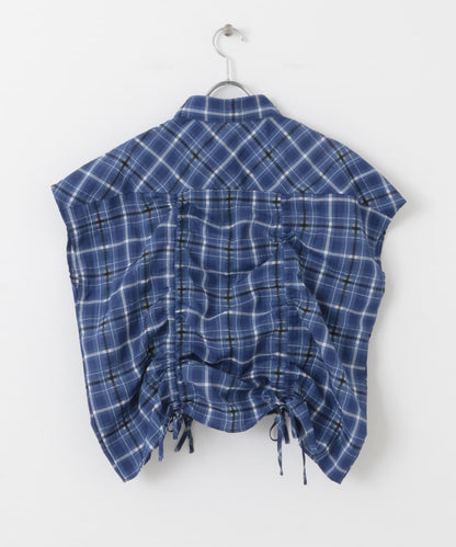 抽繩透視格紋襯衫