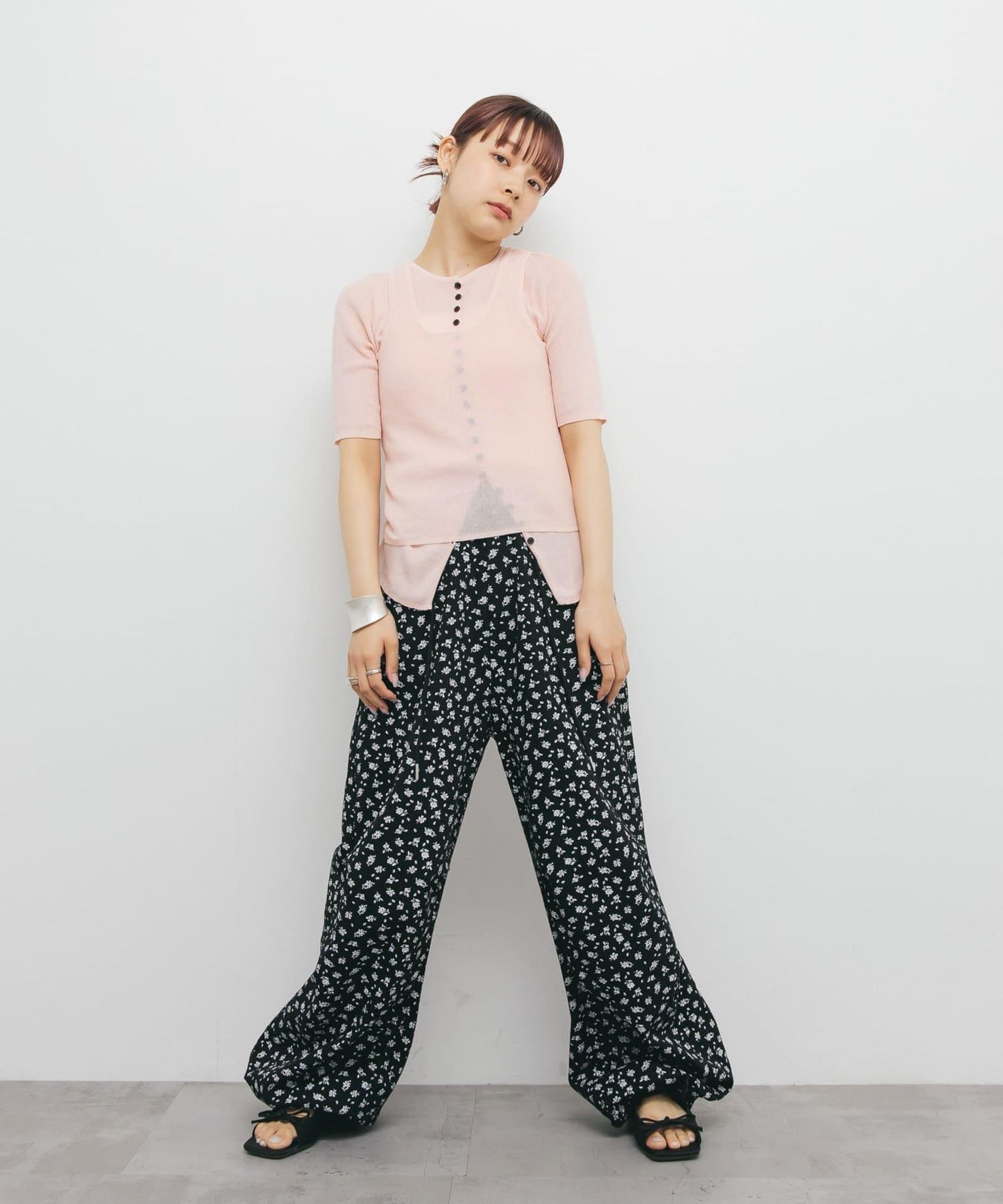 花卉印花抽繩褲