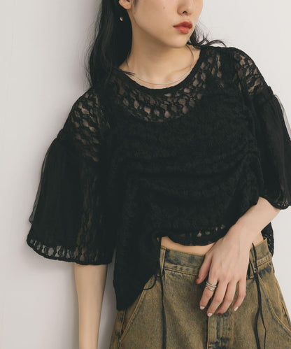 抽繩蕾絲上衣