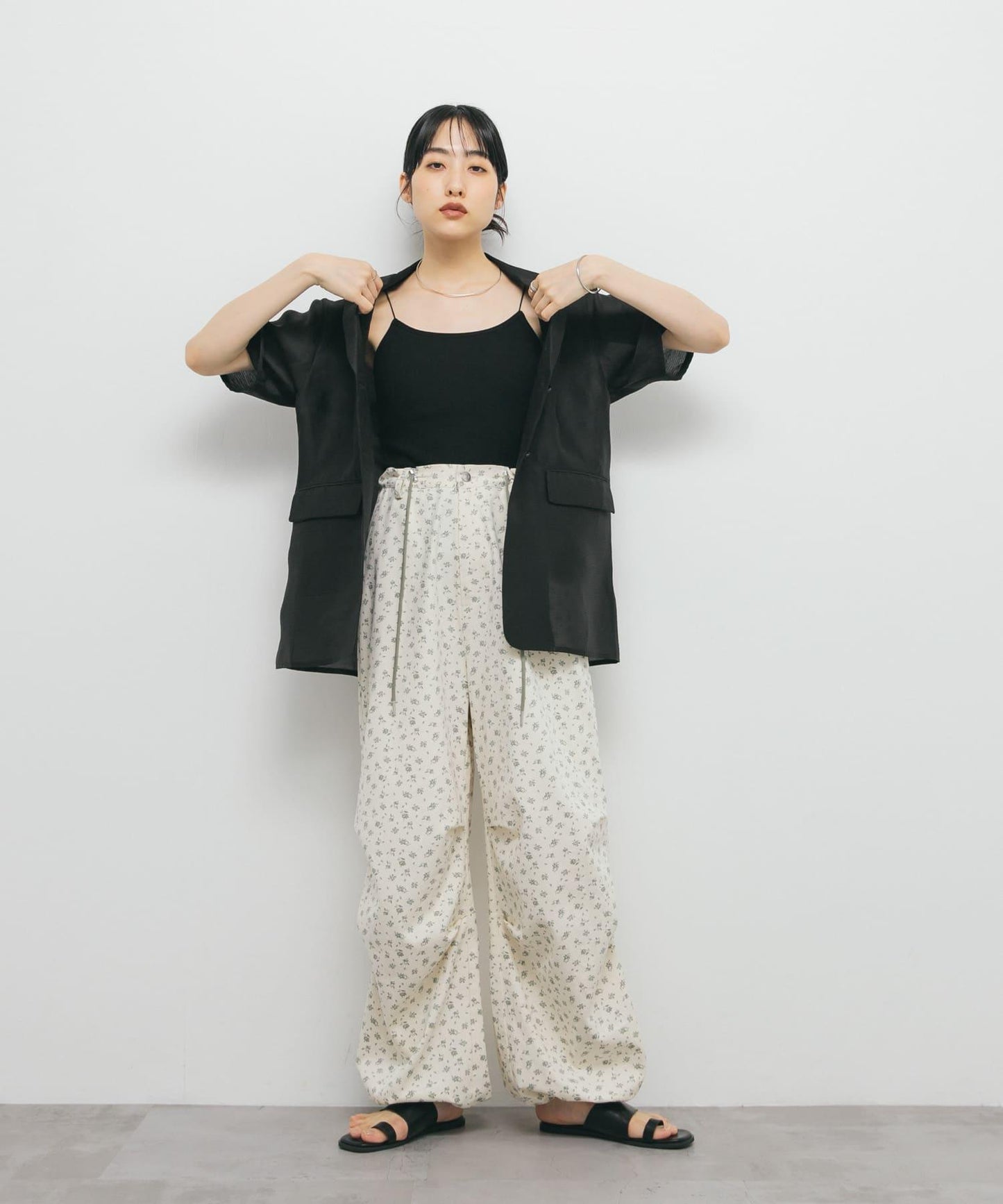 花卉印花抽繩褲