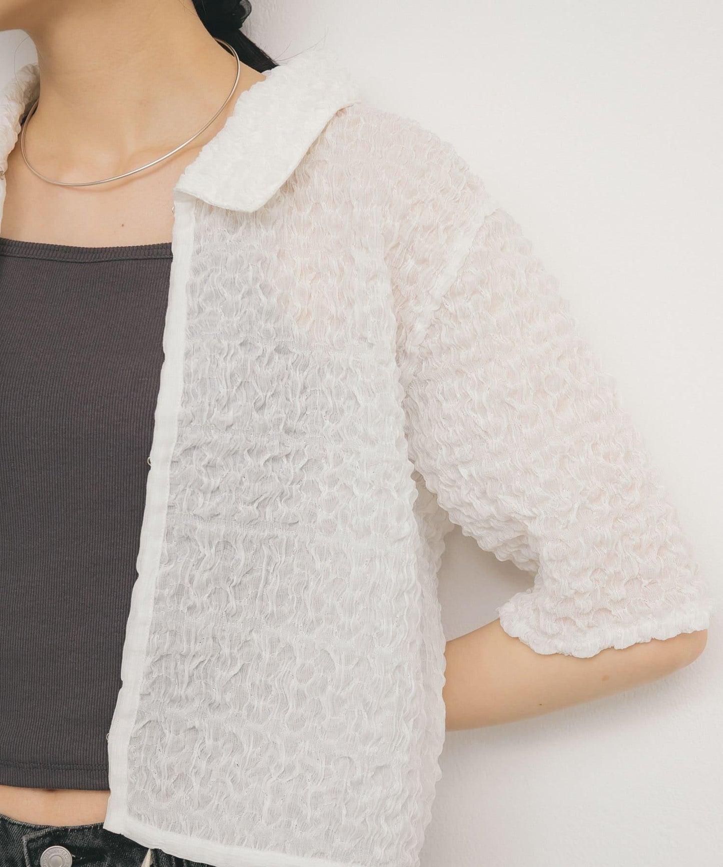 爆米花短款襯衫