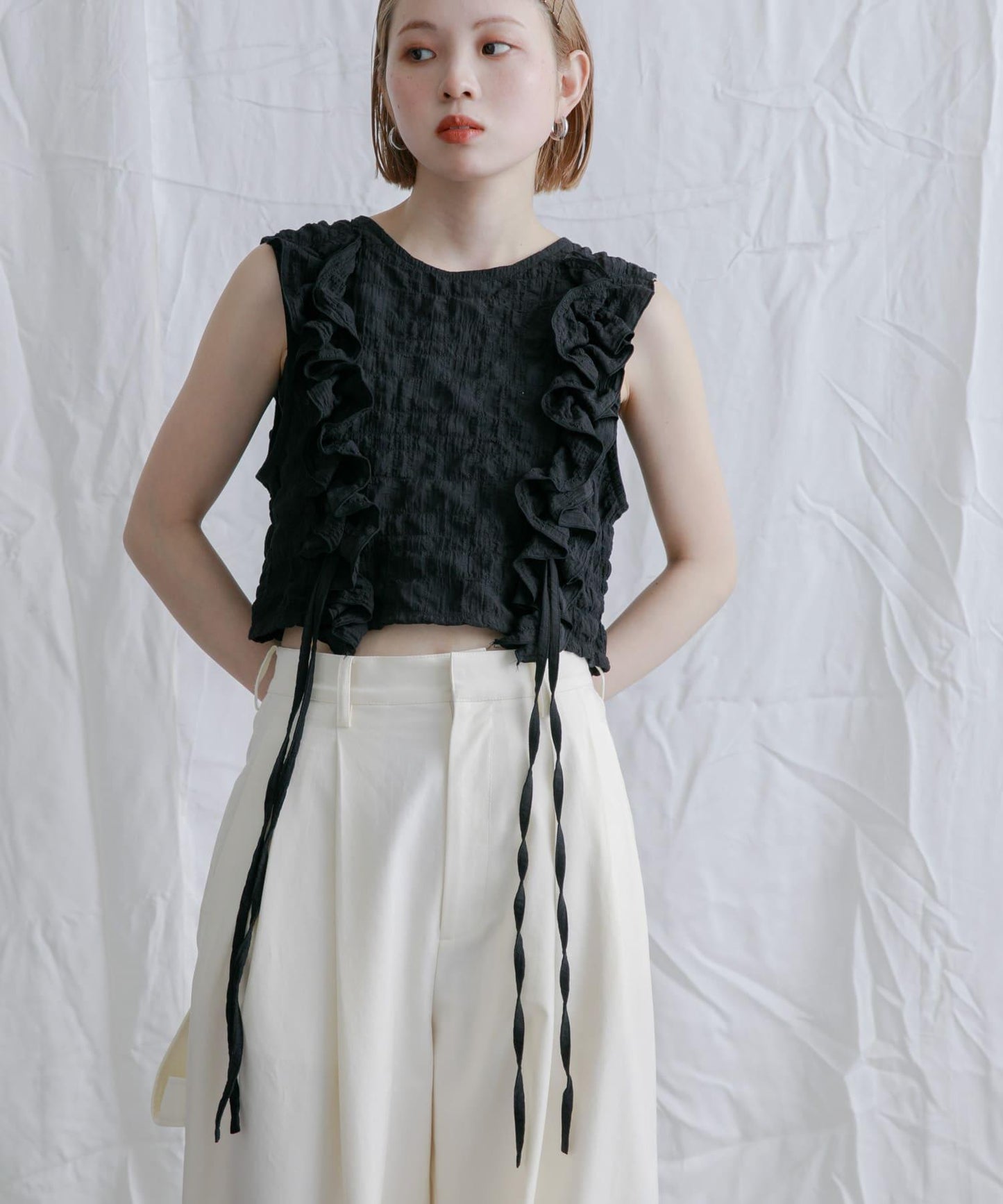 2WAY荷葉邊無袖上衣