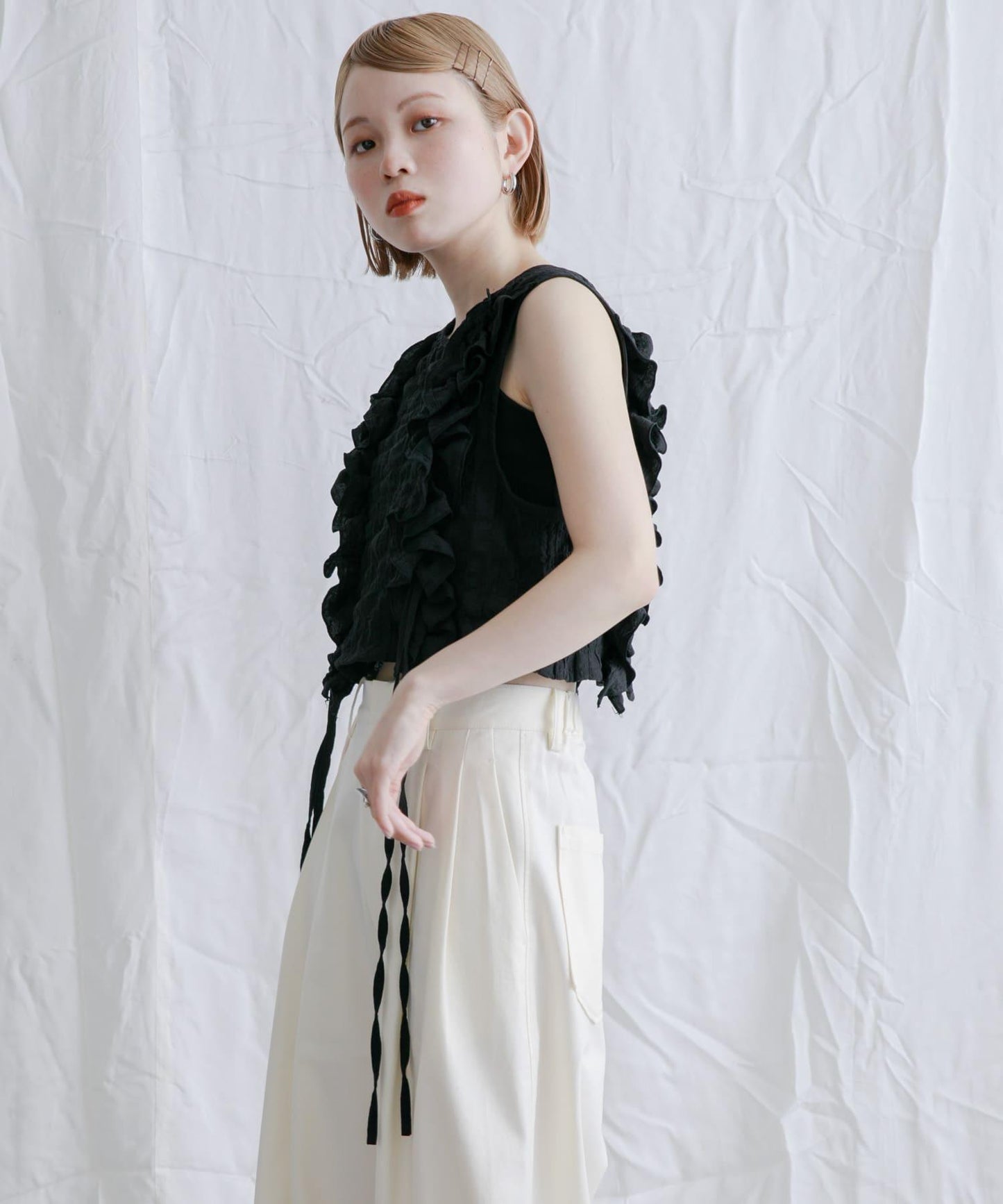 2WAY荷葉邊無袖上衣