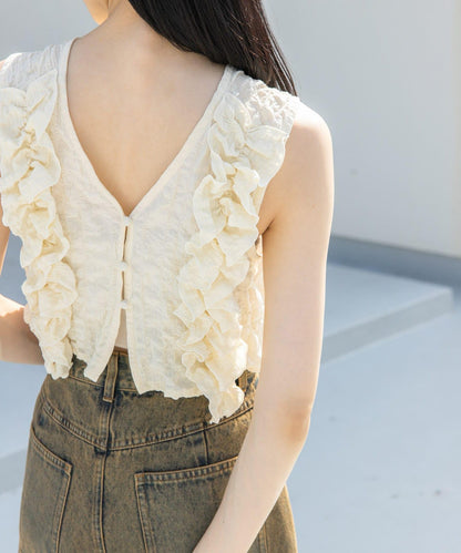 2WAY荷葉邊無袖上衣