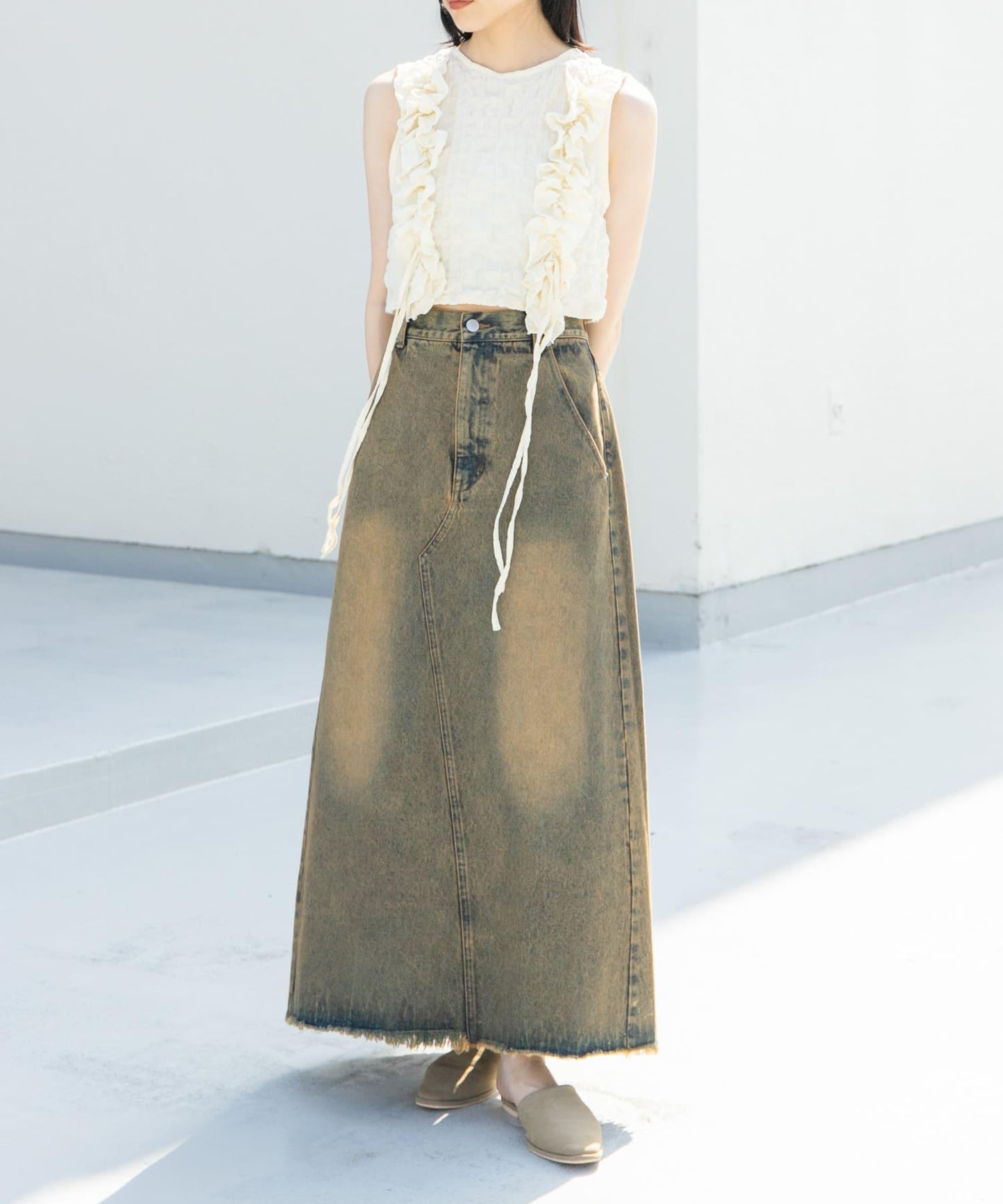 2WAY荷葉邊無袖上衣