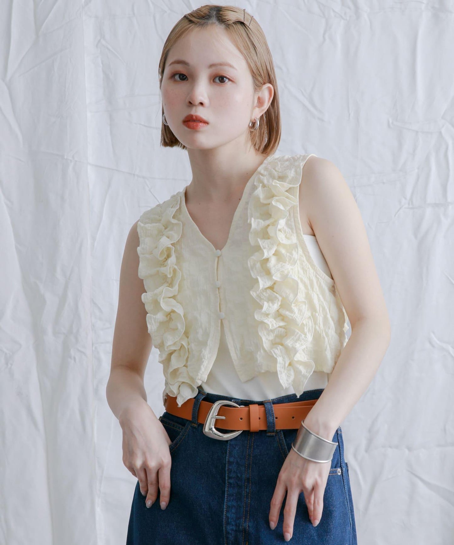 2WAY荷葉邊無袖上衣