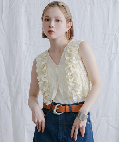 2WAY荷葉邊無袖上衣