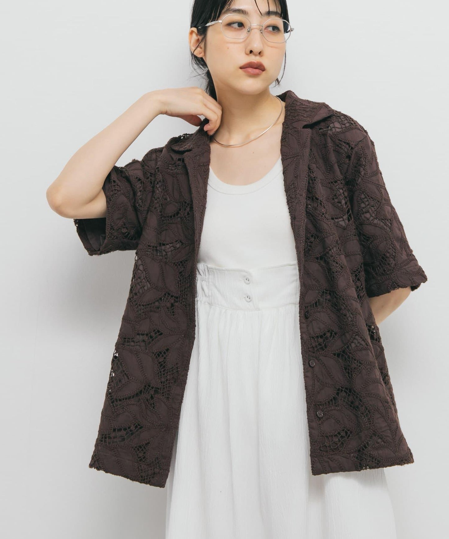 化纖蕾絲寬鬆襯衫