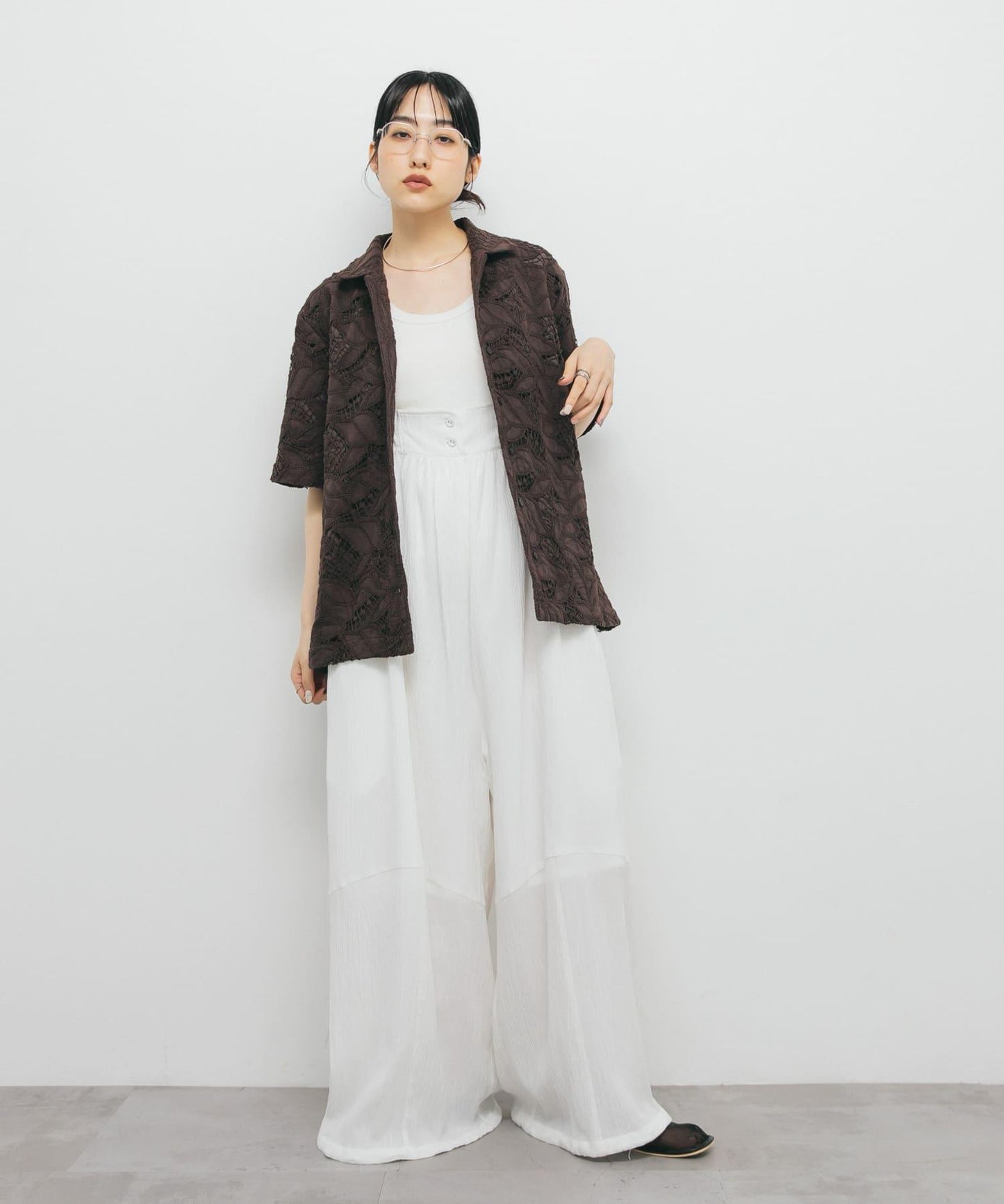 化纖蕾絲寬鬆襯衫