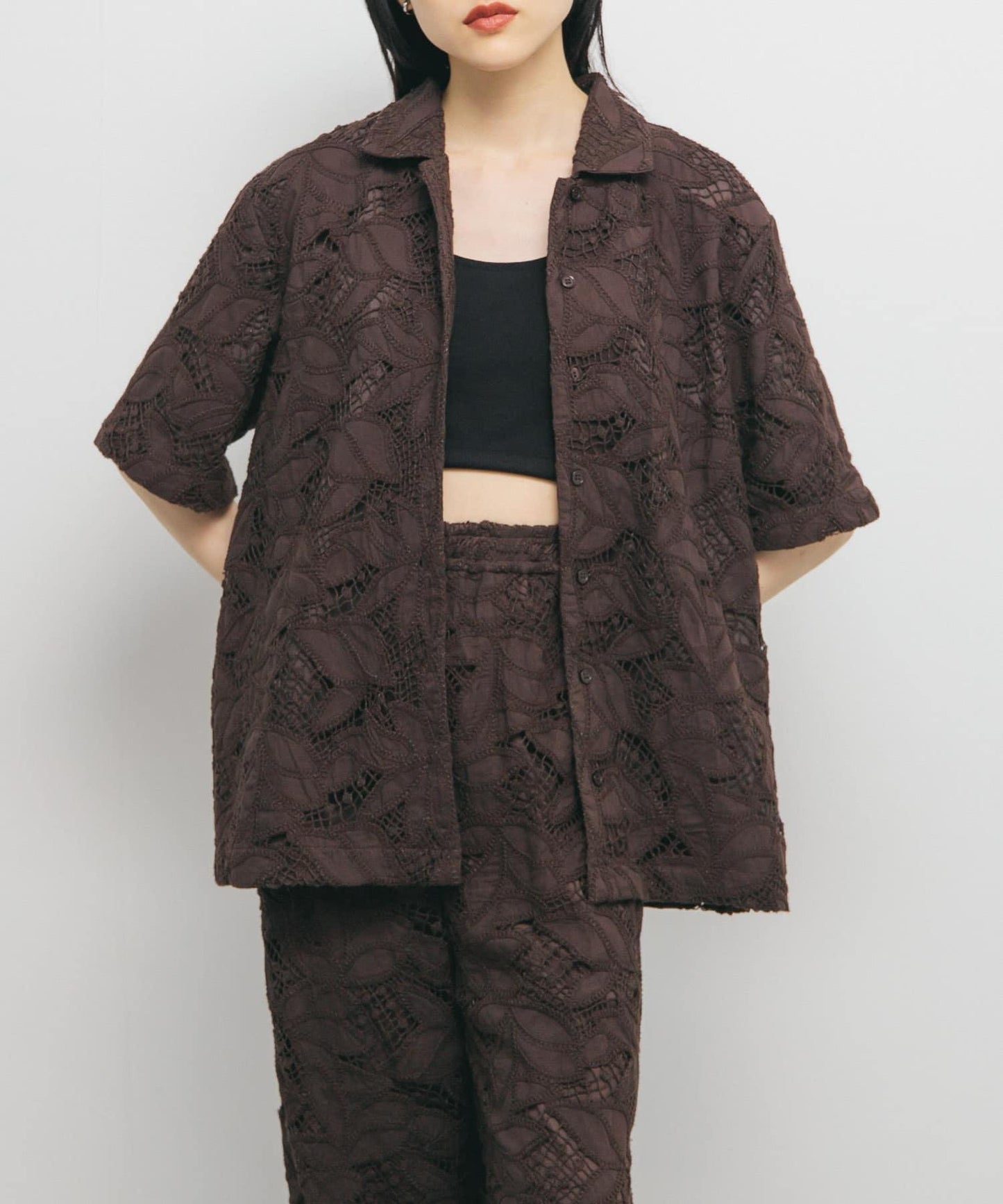 化纖蕾絲寬鬆襯衫