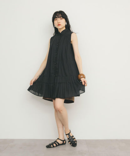 無袖褶皺百褶連衣裙