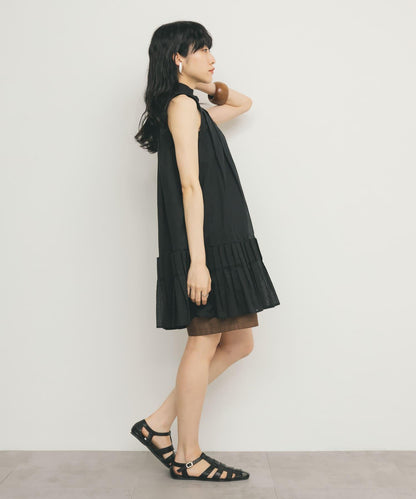 無袖褶皺百褶連衣裙