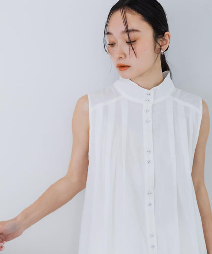 無袖褶皺百褶連衣裙