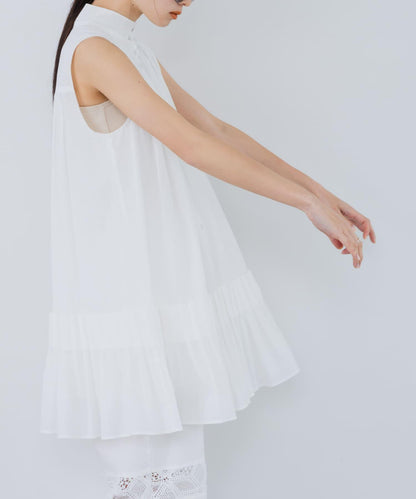 無袖褶皺百褶連衣裙