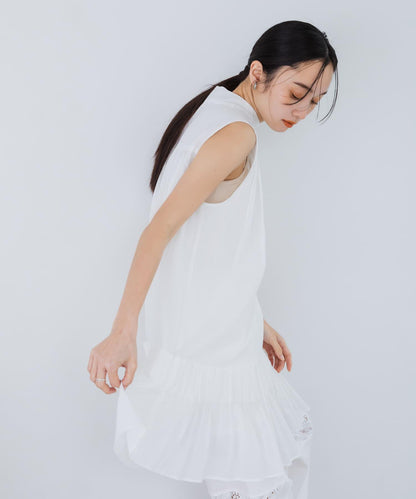 無袖褶皺百褶連衣裙