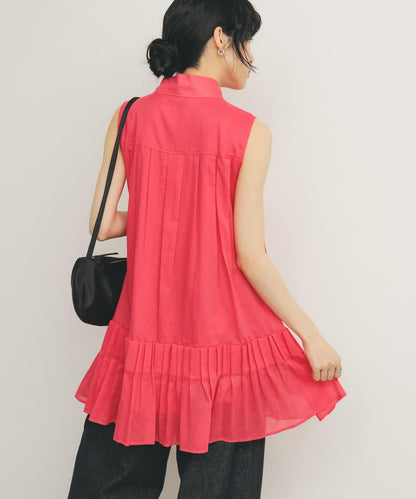 無袖褶皺百褶連衣裙