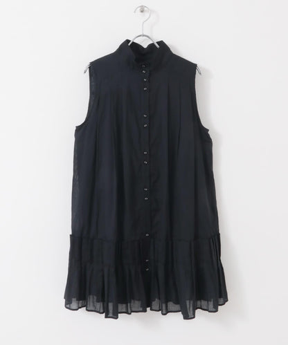 無袖褶皺百褶連衣裙