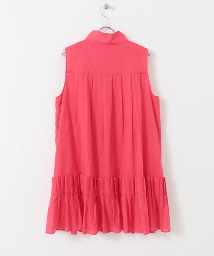 無袖褶皺百褶連衣裙