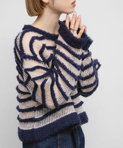 透視條紋針織衫