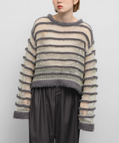 透視條紋針織衫