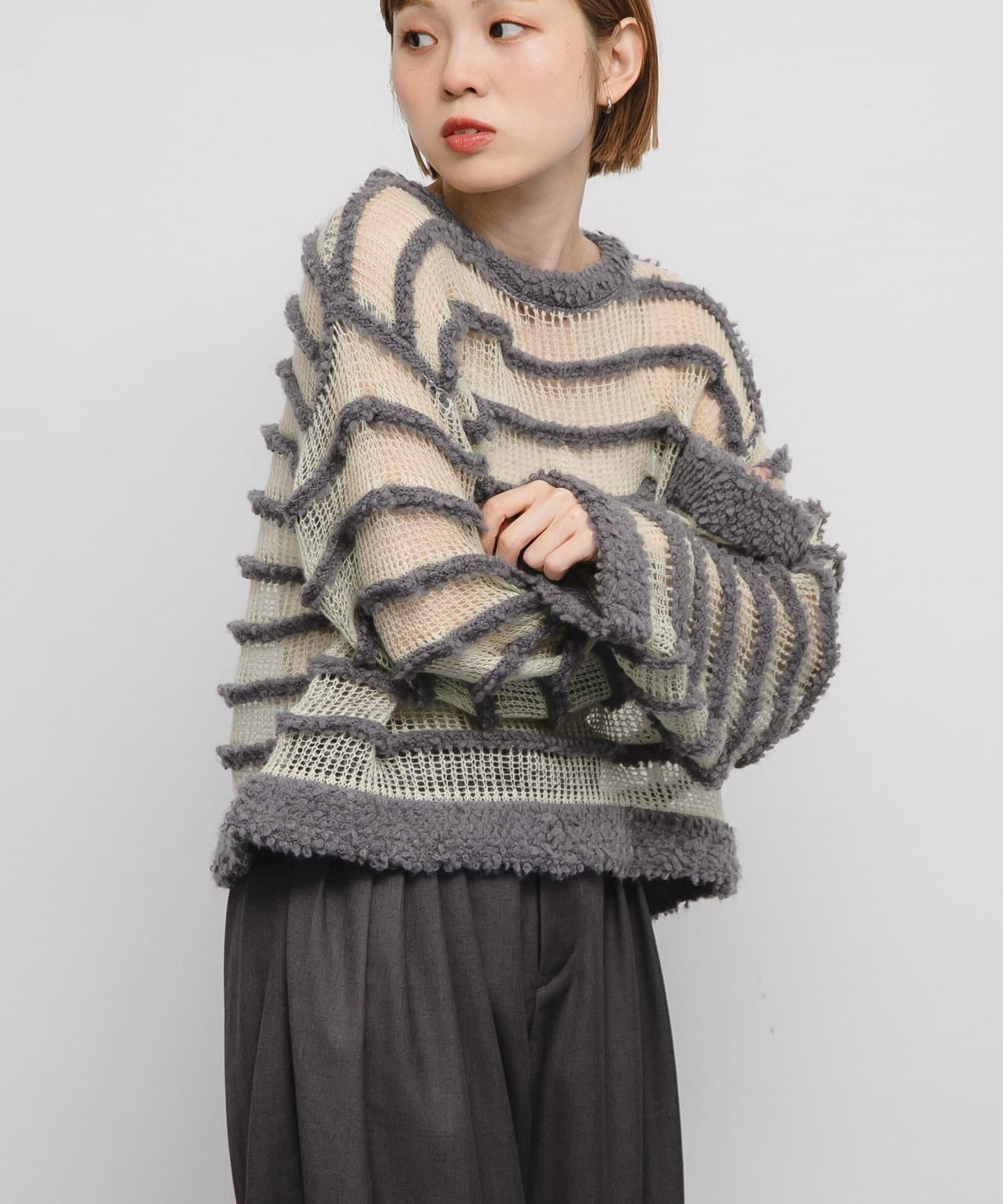 透視條紋針織衫