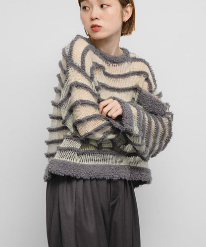 透視條紋針織衫