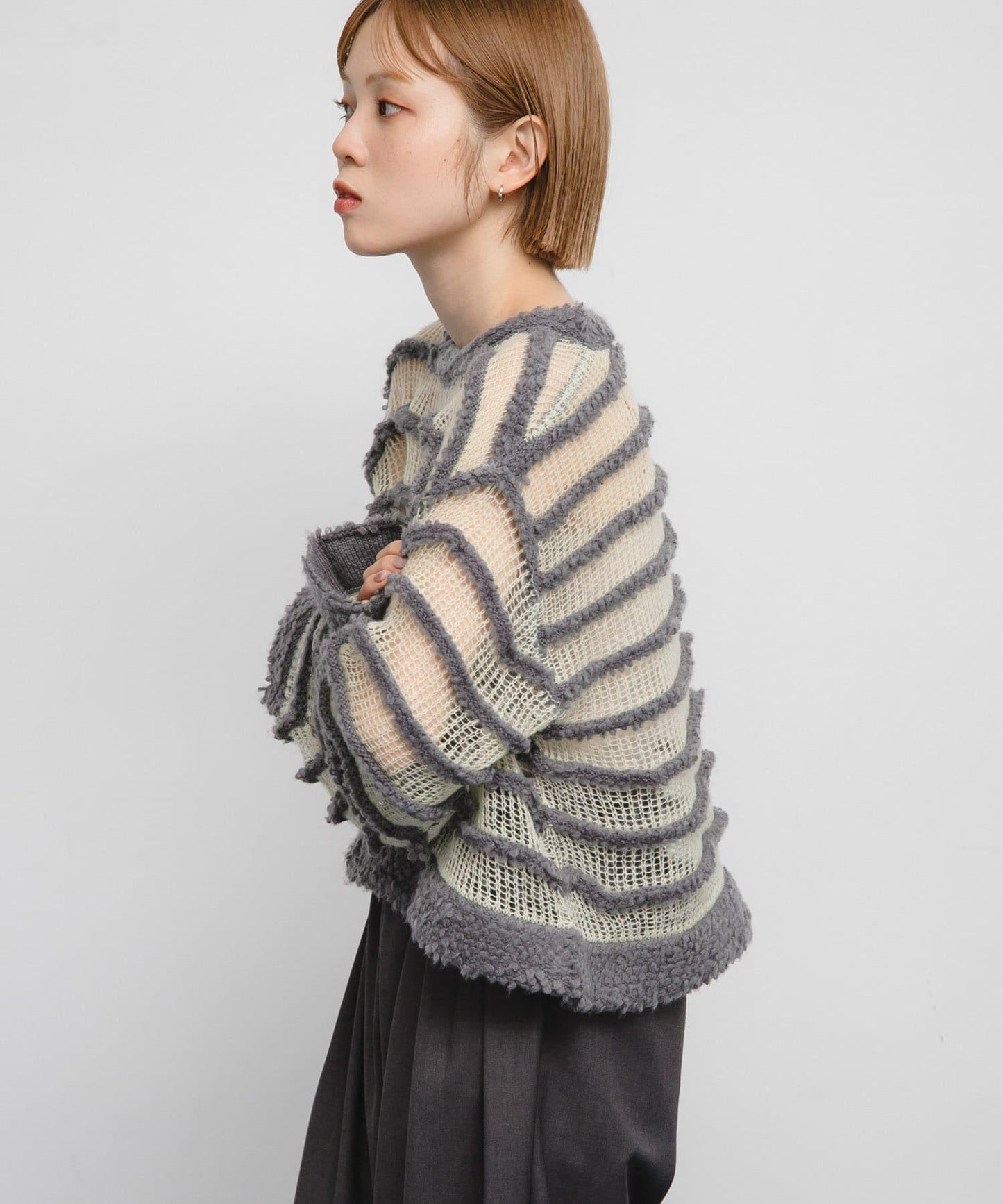 透視條紋針織衫